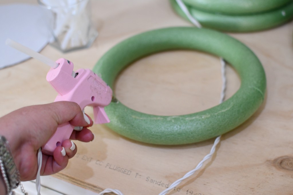 using hot glue to stack floral rings