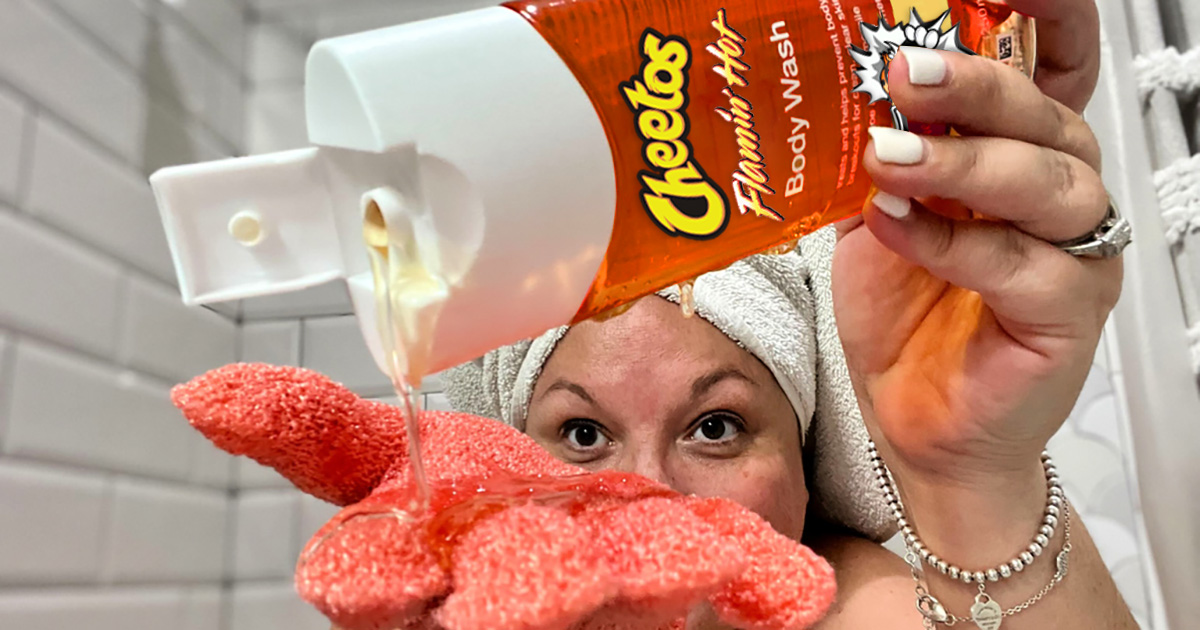 woman pouring body wash