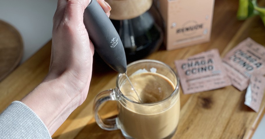 using zulay milk frother in coffee drink