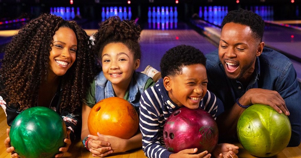 family at bowling alley