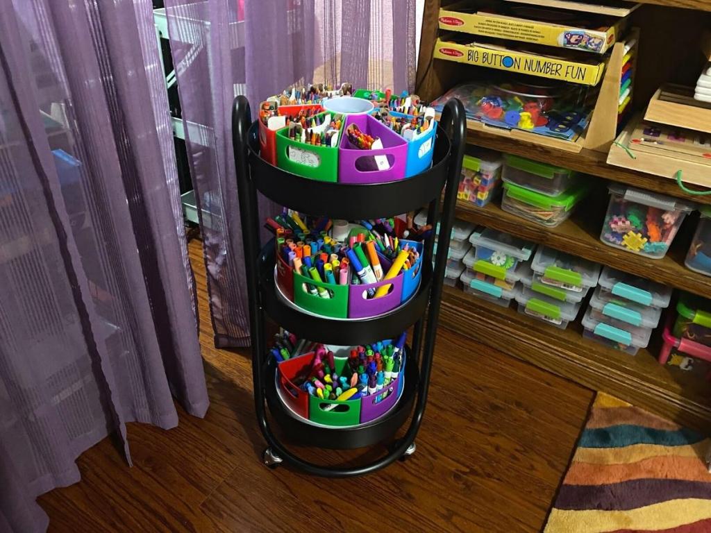 Brightroom 3-Tier Round Metal Utility Cart in Blac