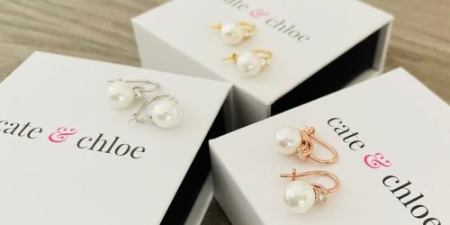 Cate & Chloe 18K Gold Plated Pearl Drop Earrings Only $16.80 Shipped