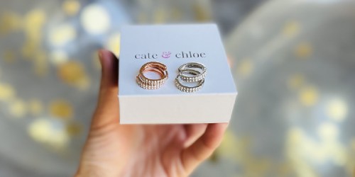 Cate & Chloe 18K Gold-Plated Hoop Earrings w/ Swarovski Crystals Only $18 Shipped