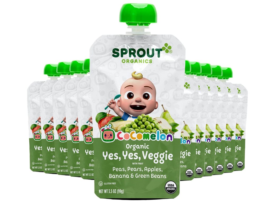 CoComelon Sprout Organic 3.5oz Baby Food Pouches 12-Pack in Yes, Yes, Veggie