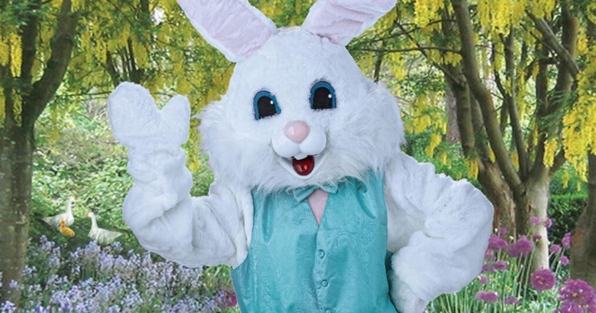 Cabela's Easter Bunny waving at the camera