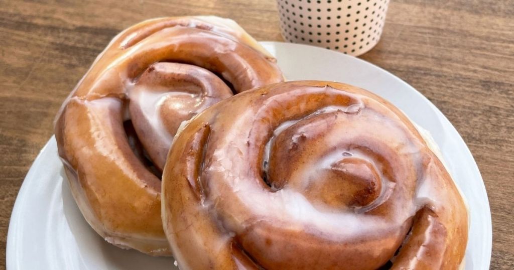 Krispy Kreme Cinnamon Rolls on a plate