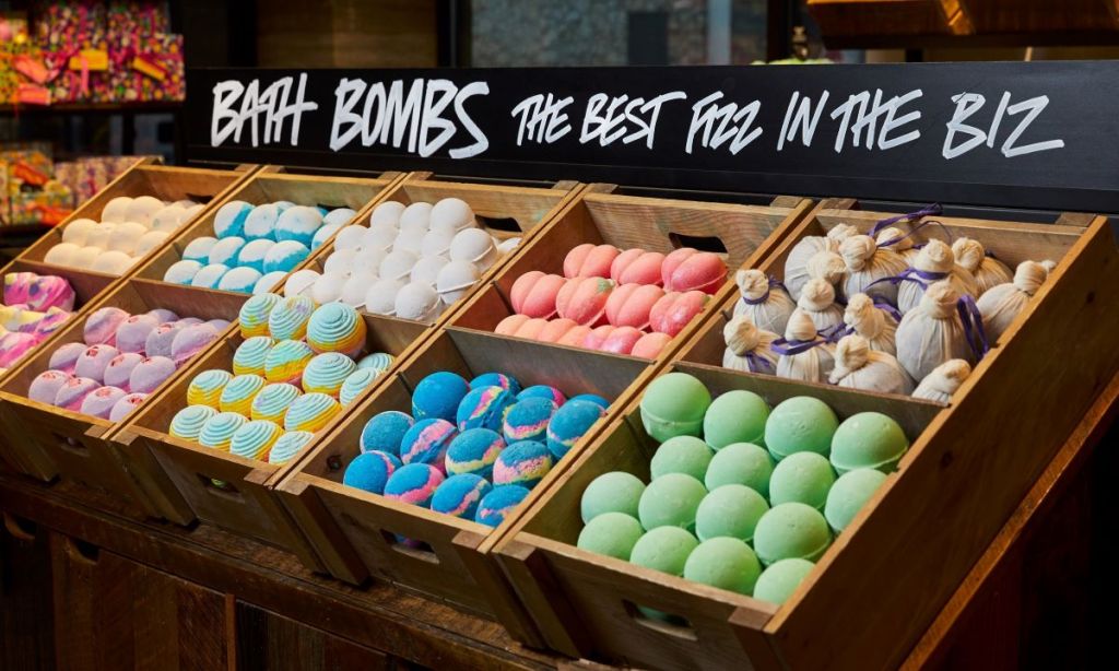 display of Lush Bath Bombs