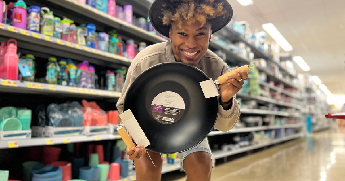 Woman holding Mainstays WOK