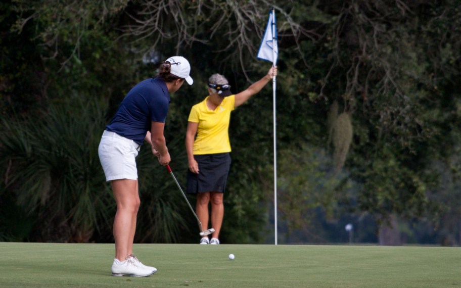 two people golfing on a course