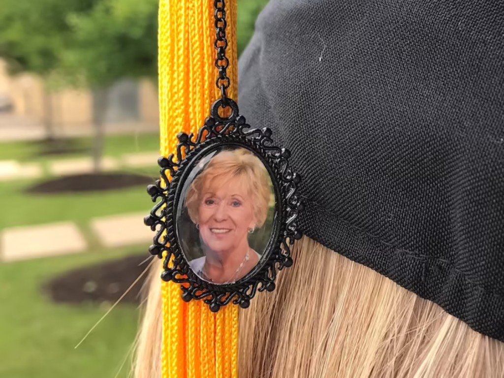 photo charm on yellow graduation tassel
