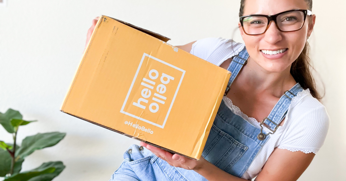 woman holding hello bello box