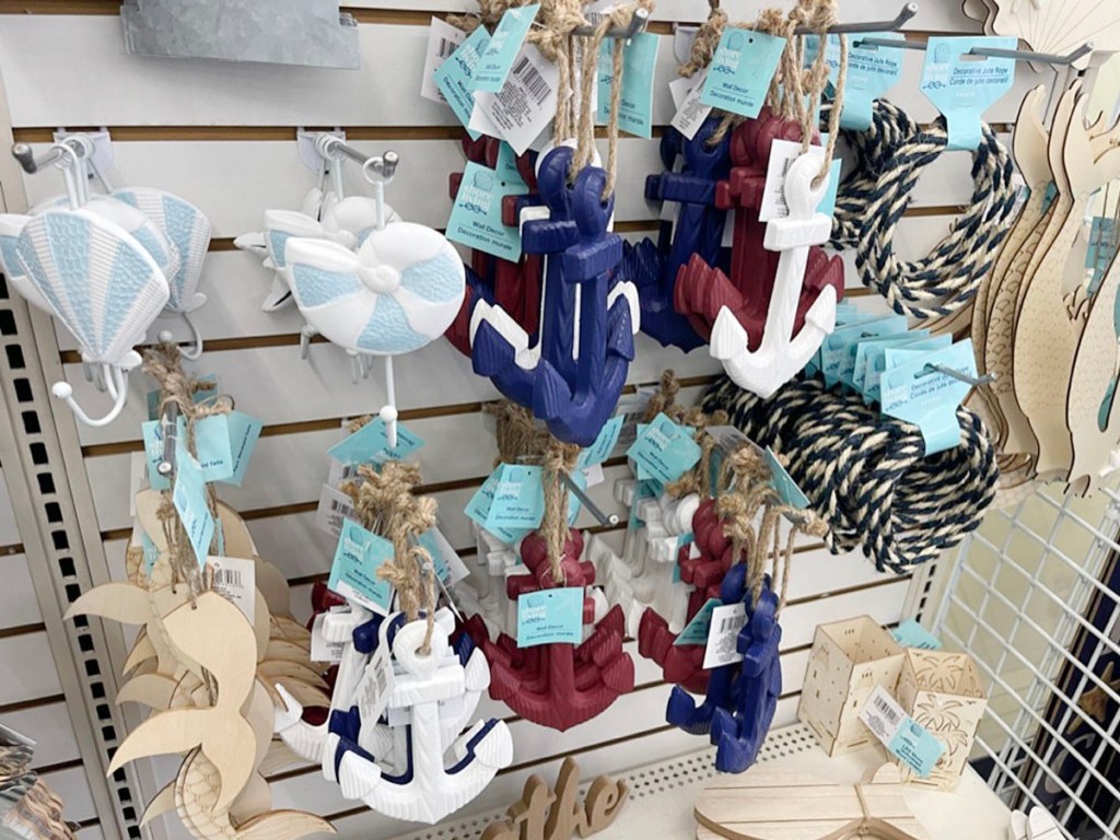 nautical themed decor hanging on wall in dollar tree