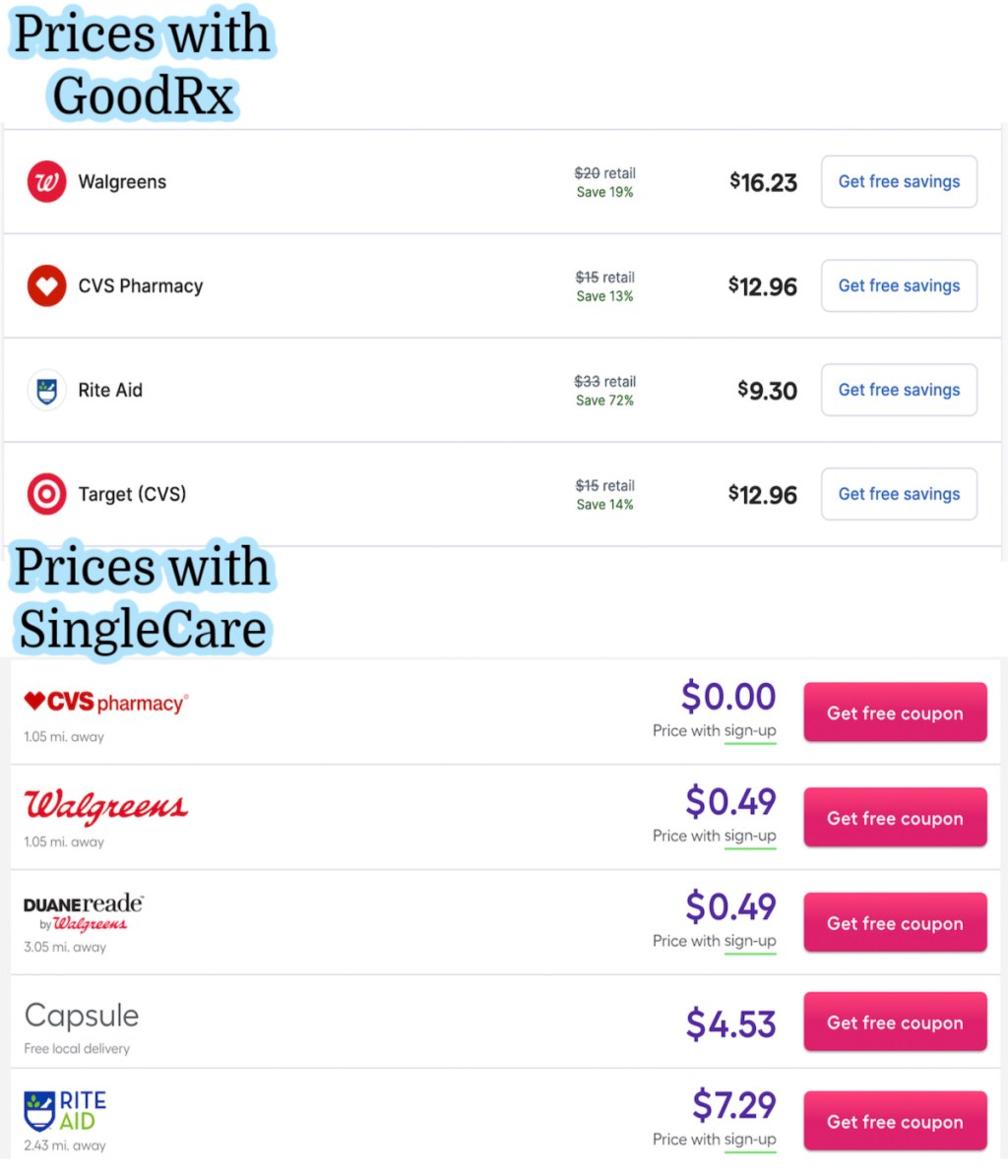 prescription price comparison of singlecare vs goodrx