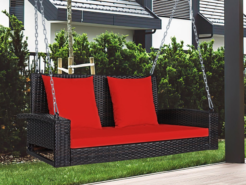 2-Person Patio Rattan Porch Swing with Cushions