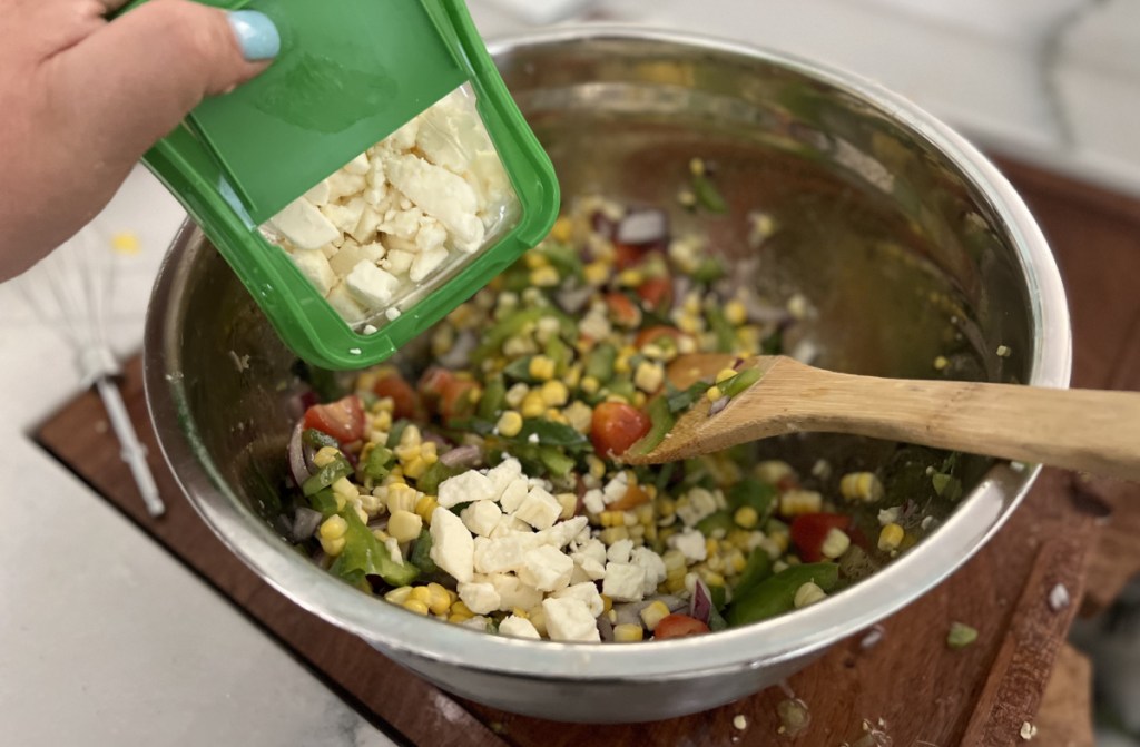 Adding feta cheese to a sweet corn salad recipe