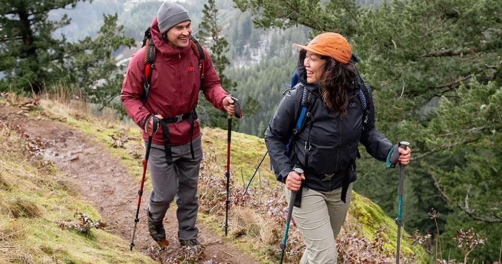 man and woman wearing outdoor research jackets