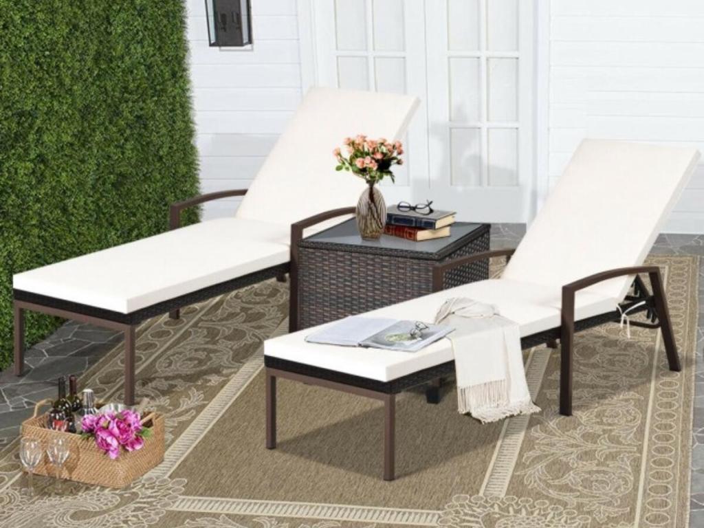 Costway Rattan Adjustable Back Patio Lounge Chair 2-Piece Set