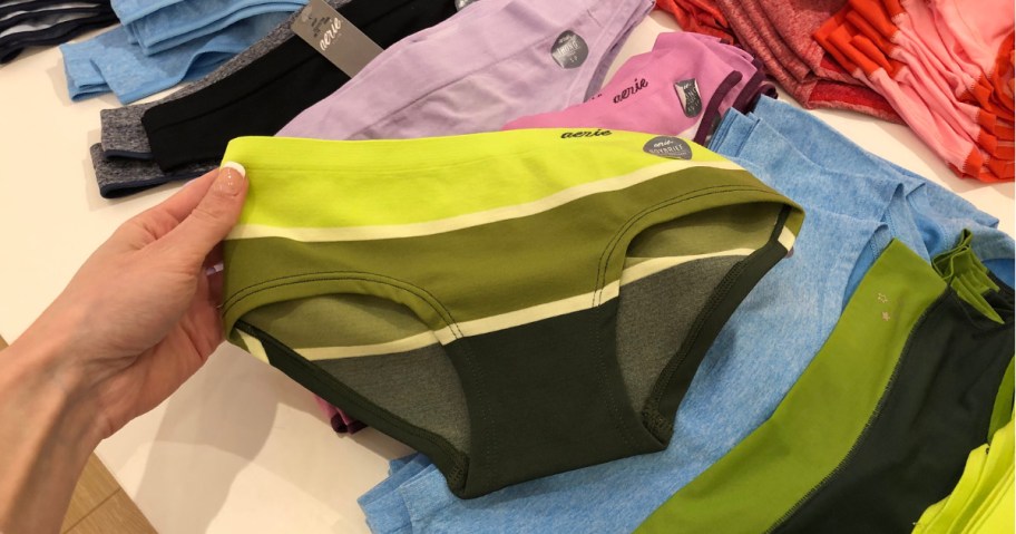 Hand holding on to Aerie underwear