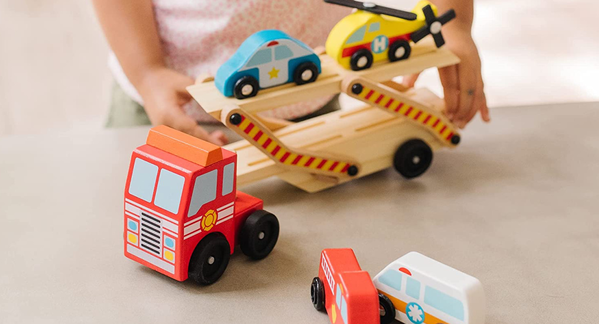 Melissa & Doug Wooden Emergency Vehicle Carrier 