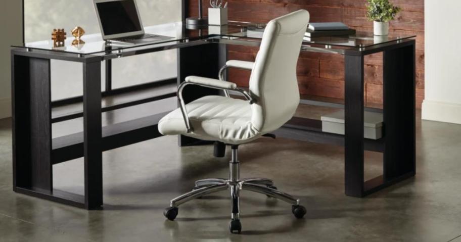 Realspace Modern Comfort Leather Office Chair in White/Silver