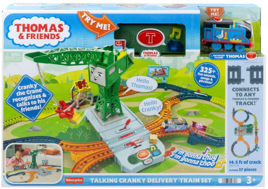 Thomas & Friends Motorized Toy Train Set Talking Cranky Delivery with Track