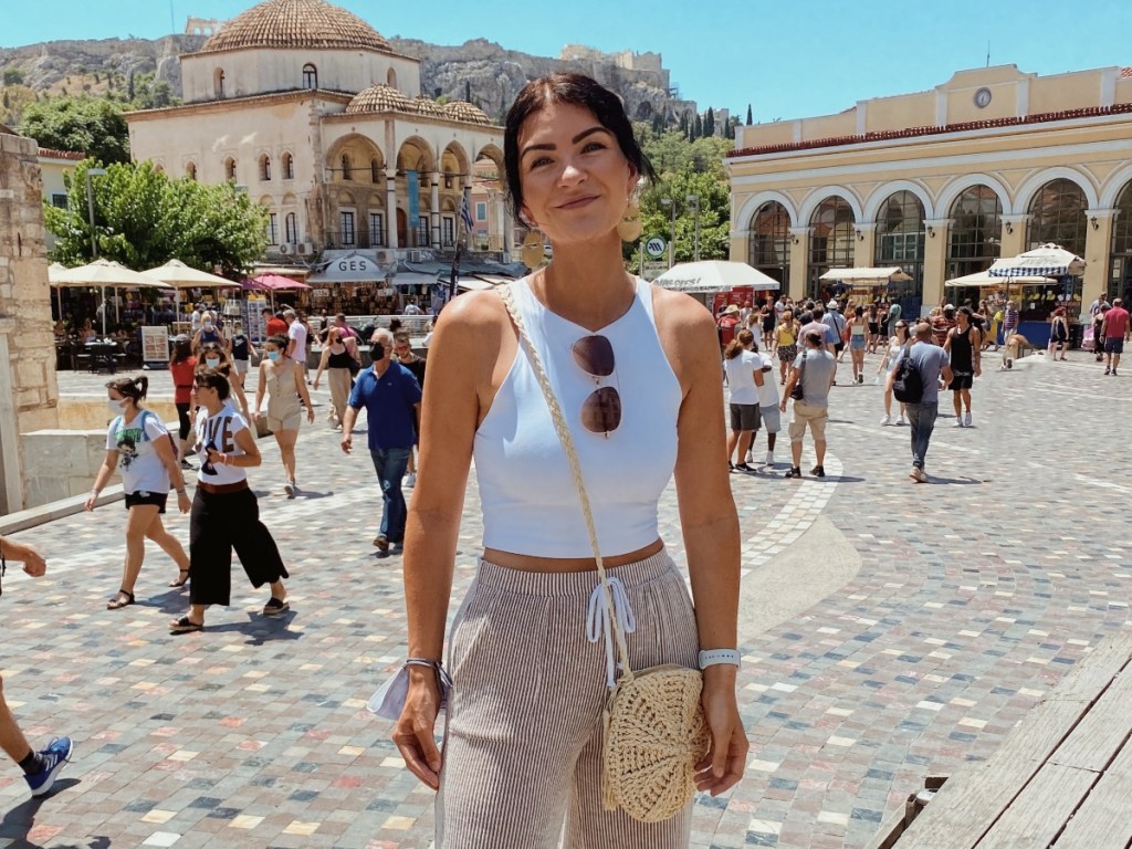 woman wearing white crop top