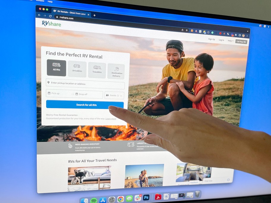 rvshare website on computer