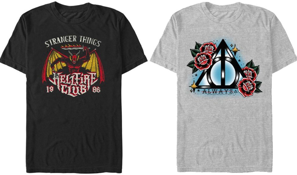 stranger things and harry potter graphic tees