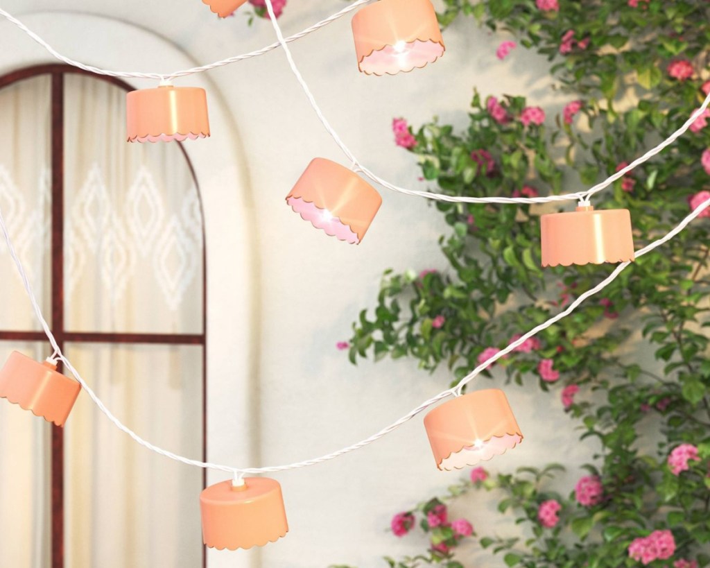 peach hooded string lights