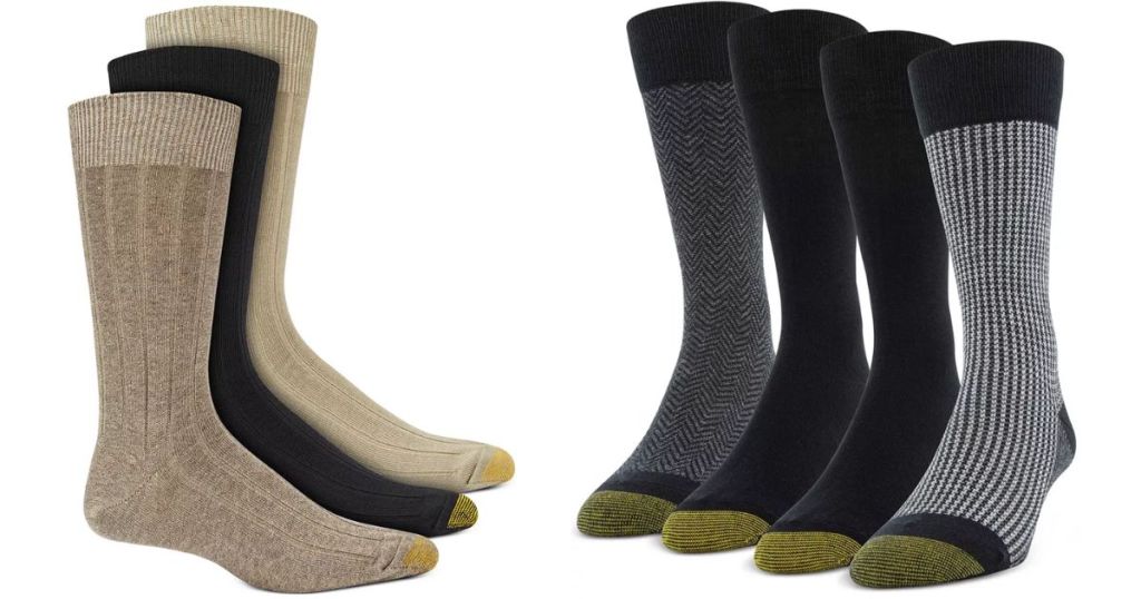 Gold Toe Men's 3-Pack Dress Hampton Crew Socks and Men's 4-Pack Casual Classic Crew Socks - 