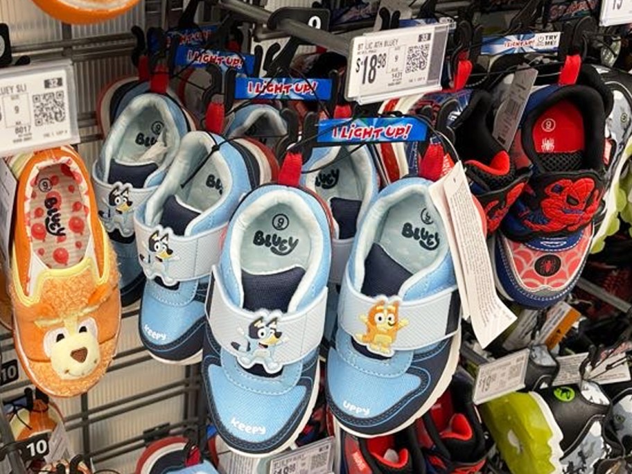 blue bluey and bingo sneakers on store display