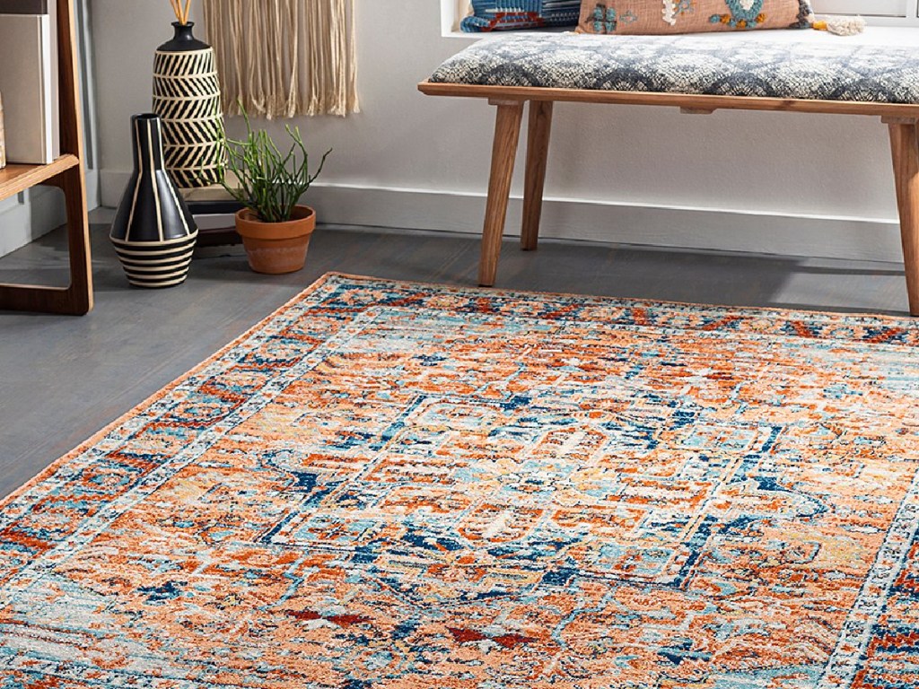 Camel & Pewter Floral Tevazu 5'x7' Rug