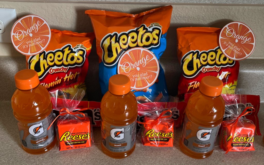 Cheetos gaterade and Reese's