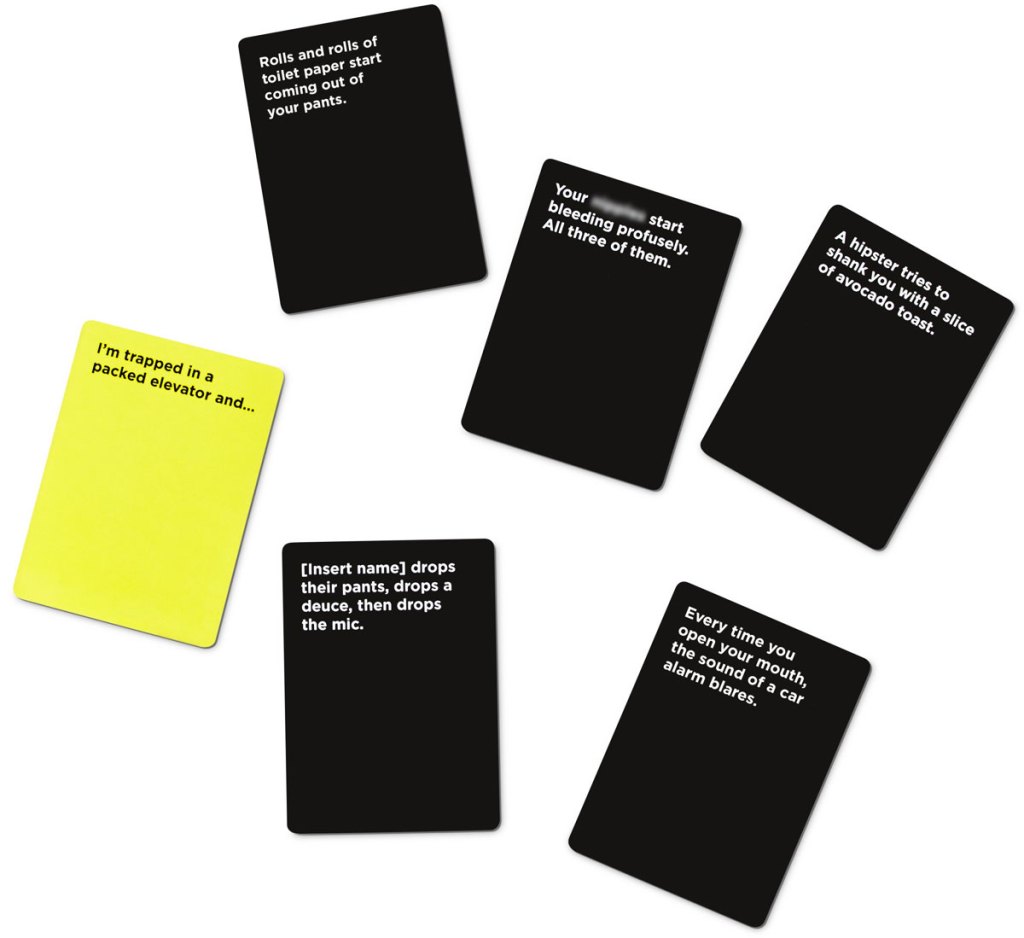 yellow and black Cringeworthy game cards