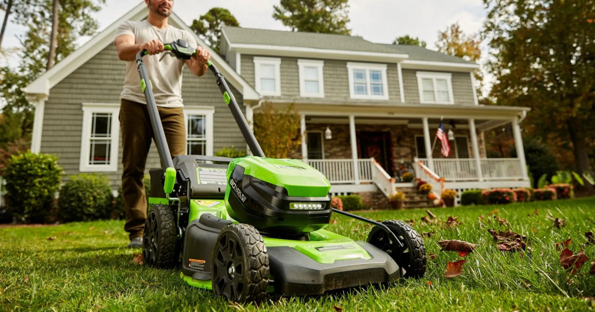 man mowing lawn