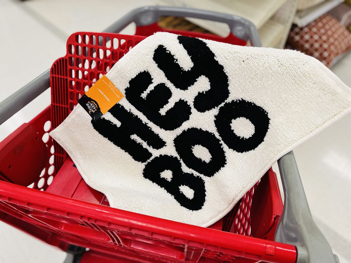 Hey Boo Bath Rug in a Target cart