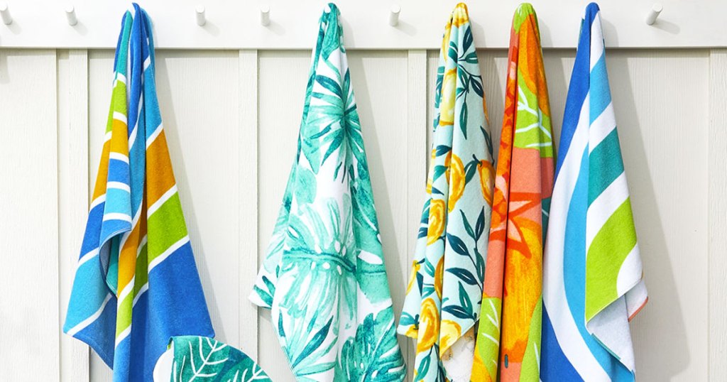 beach towels hanging on hooks