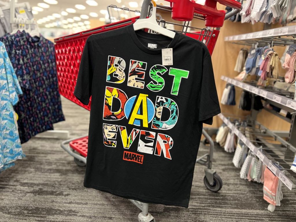 Shirt that says Best Dad Ever with Marvel characters on it