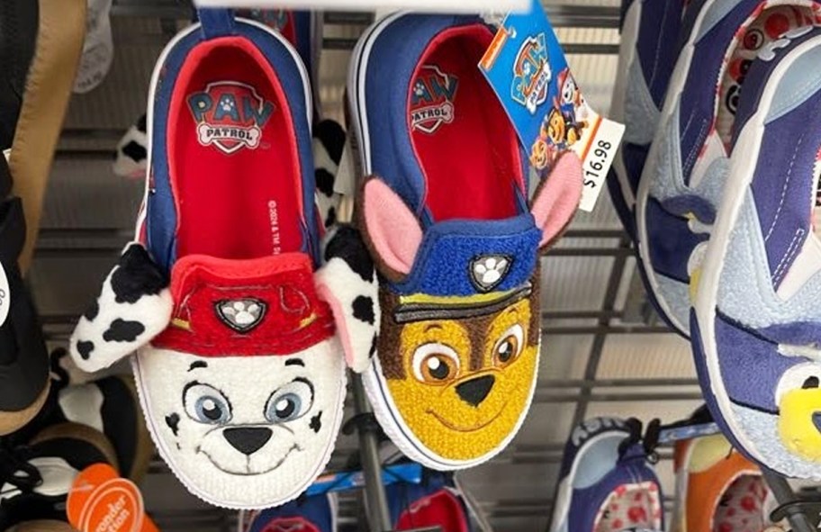pair of fuzzy paw patrol sneakers in store