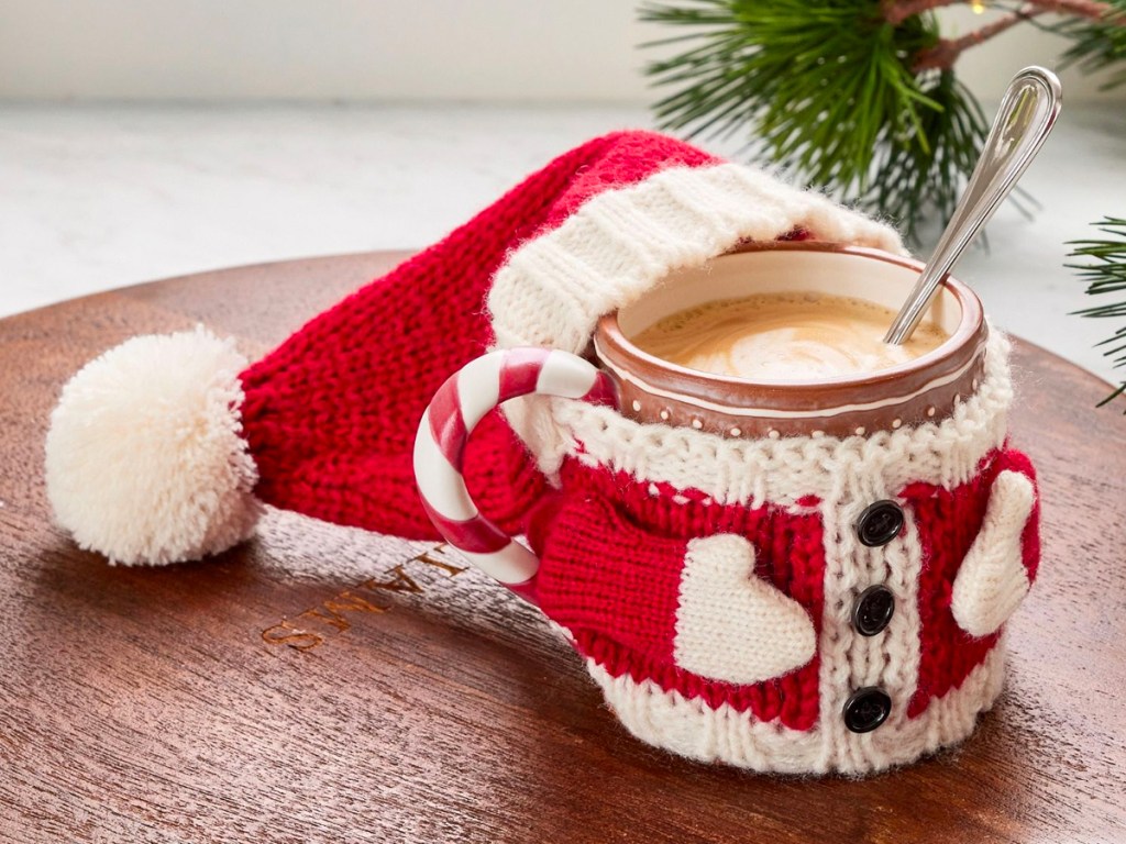 Pottery Barn Santa Knit Mug Coozie