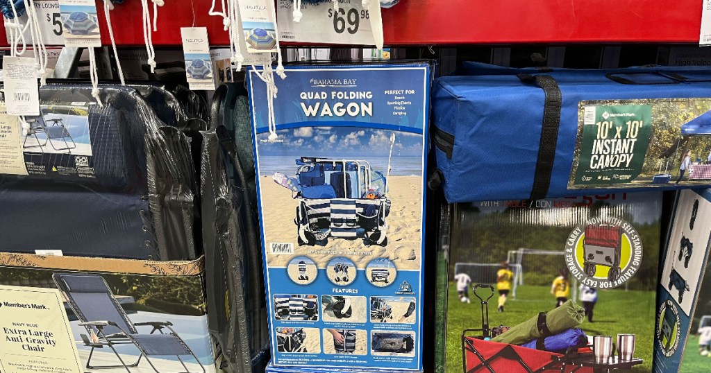 Quad folding wagon on shelves at Sams Club