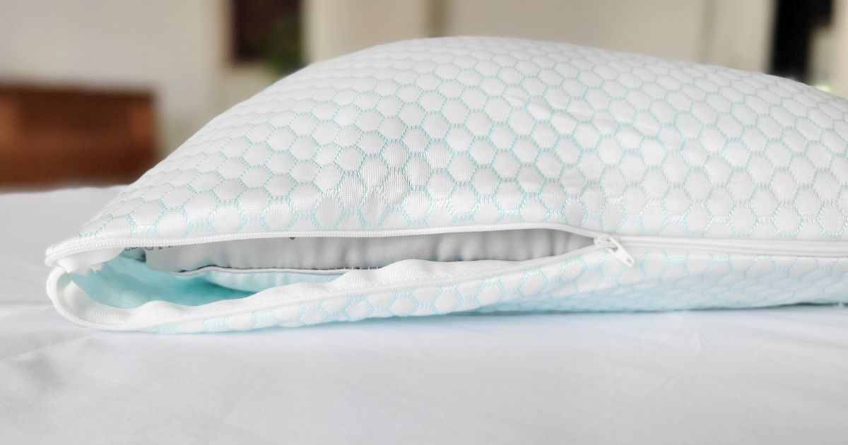 pillow with pillowcase protector half-zipped