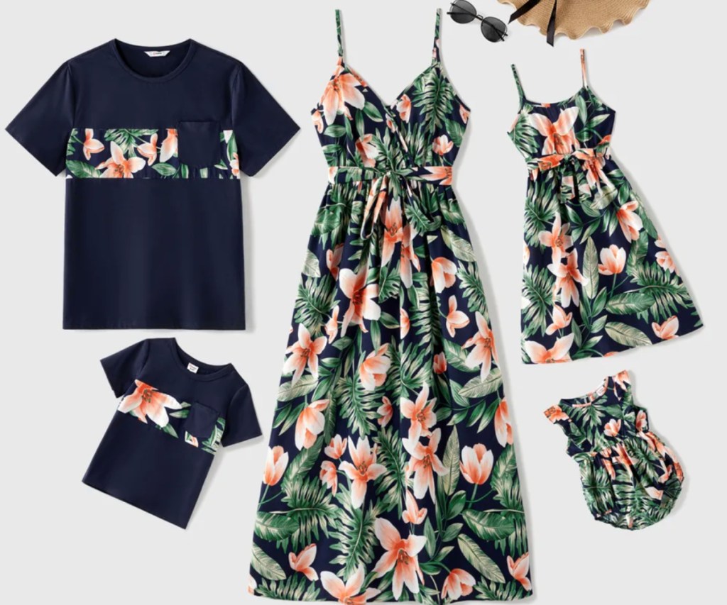 tropical flower matching family dresses and shirts
