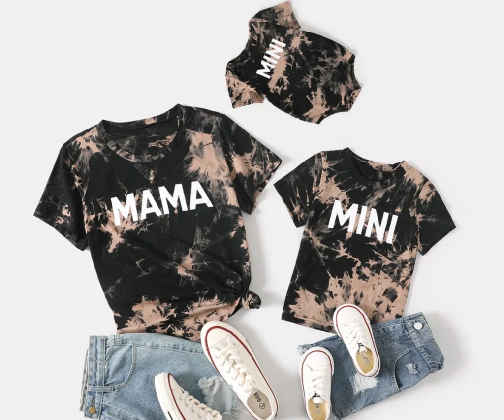 black and brown tie dye mama and mini matching shirts
