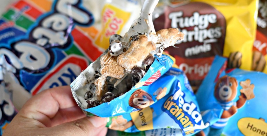hand holding walking smores in a bag