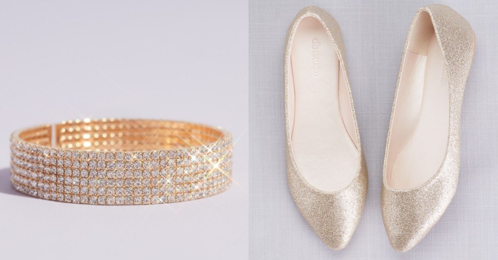 wedding bangle and glitter flats from David's Bridal