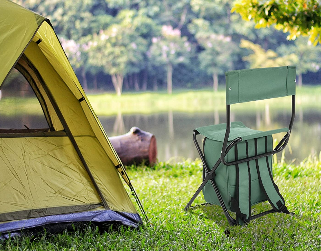 Arrowhead Cooler Chair by a tent