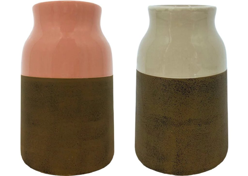 two two-toned ceramic pots