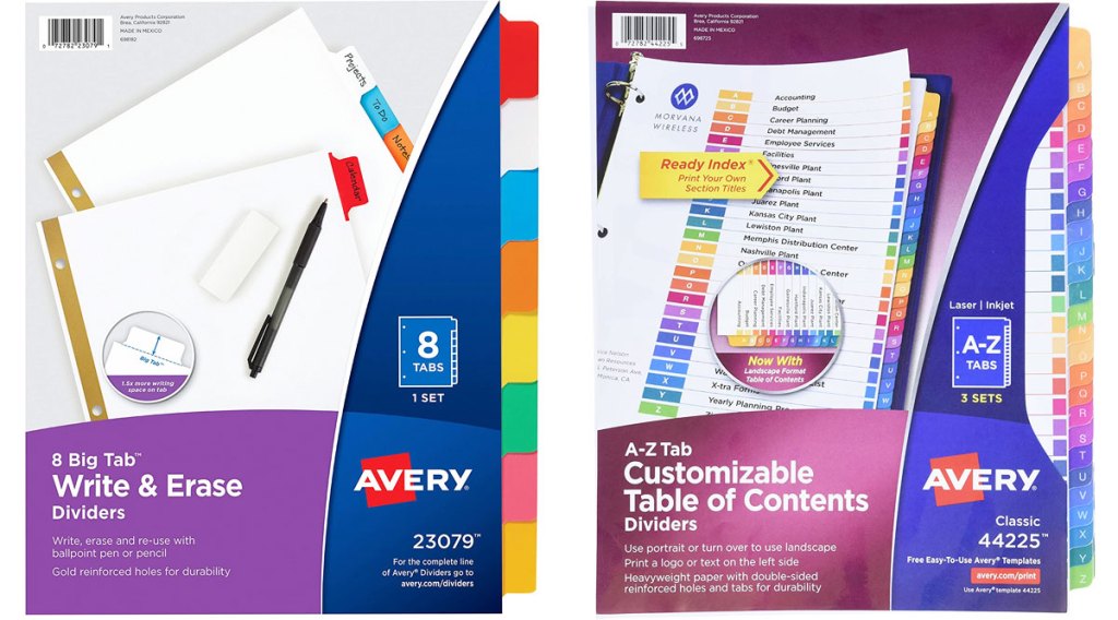 packs of avery dividers