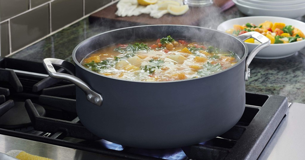 pot with soup on stove